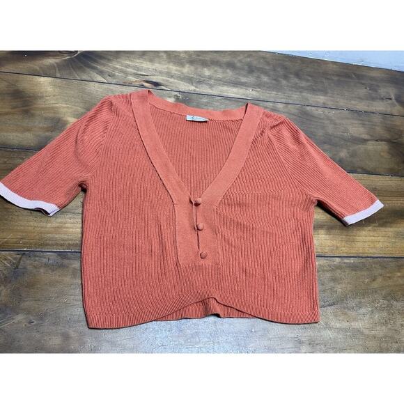 Free People | Cropped Top | Women’s S | Orange | Ribbed V-Neck Button Front - Picture 1 of 10